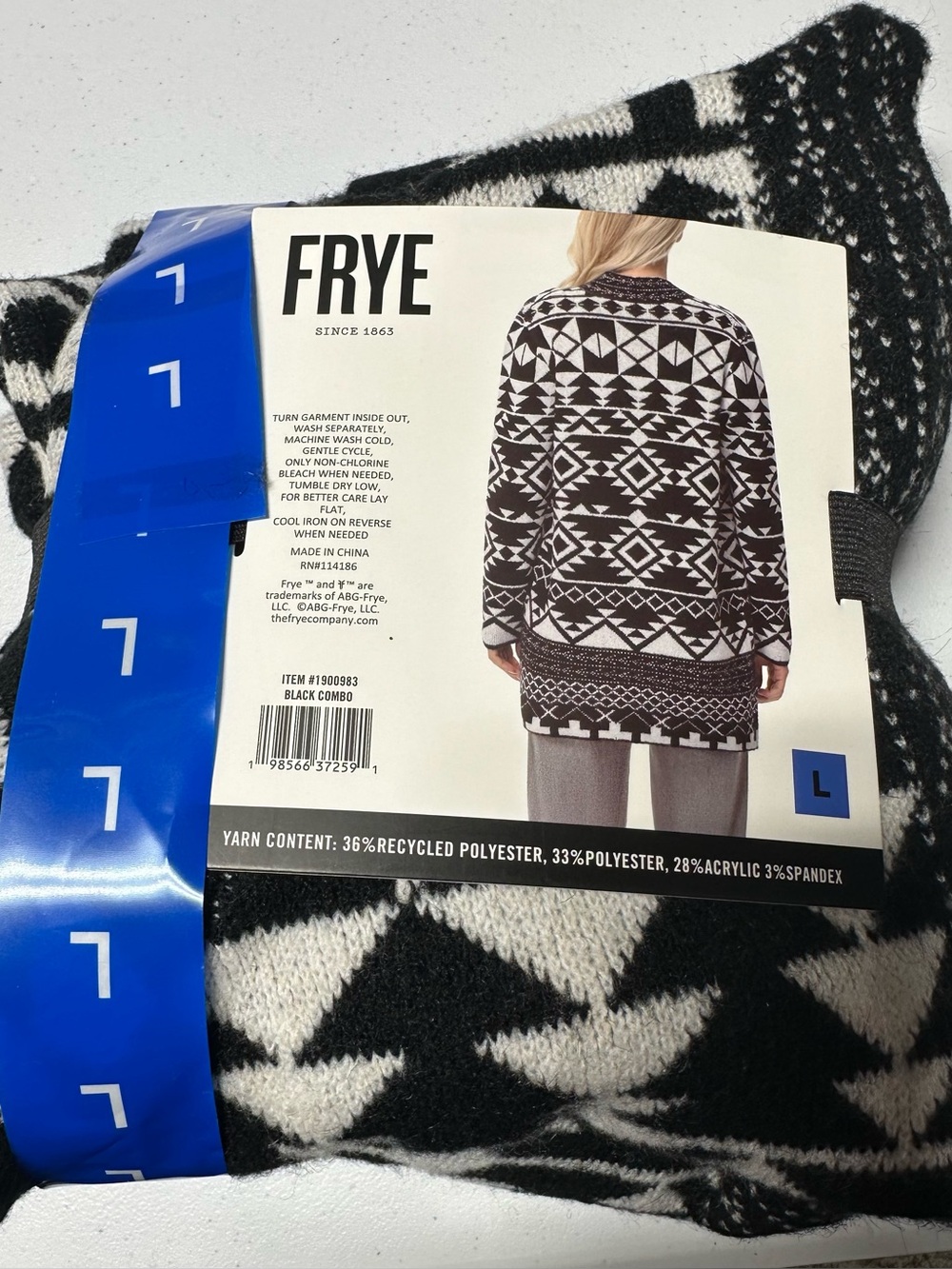 Frye The Cozy Cardigan - Black Aztec Geometric Pattern - Picture 8 of 10